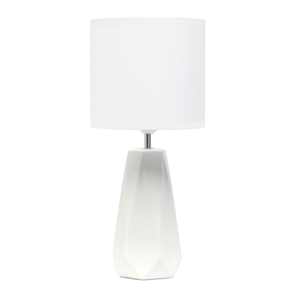 18" Off White Ceramic Geometric Table Lamp With White Drum Shade