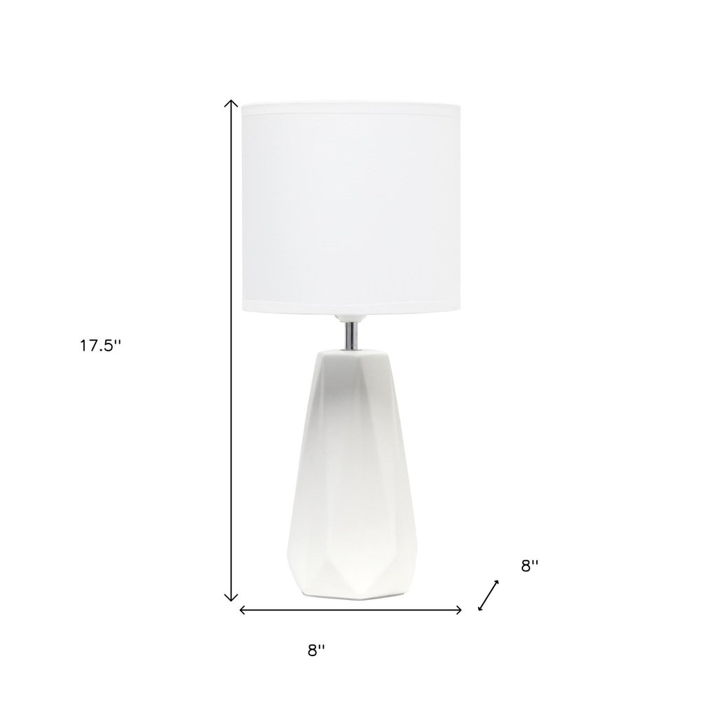 18" Off White Ceramic Geometric Table Lamp With White Drum Shade