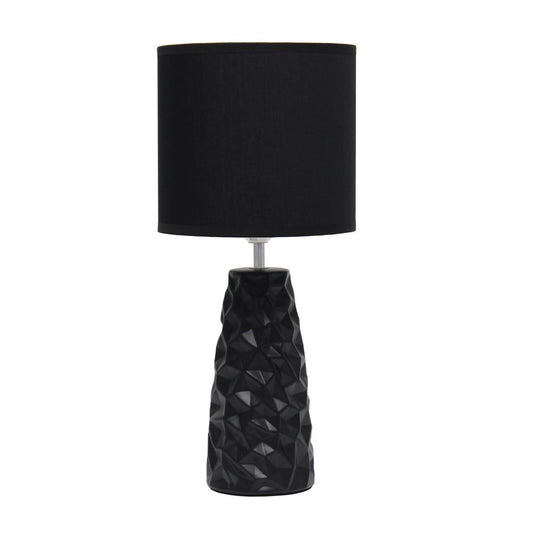 18" Black And Silver Ceramic Geometric Table Lamp With Black Drum Shade