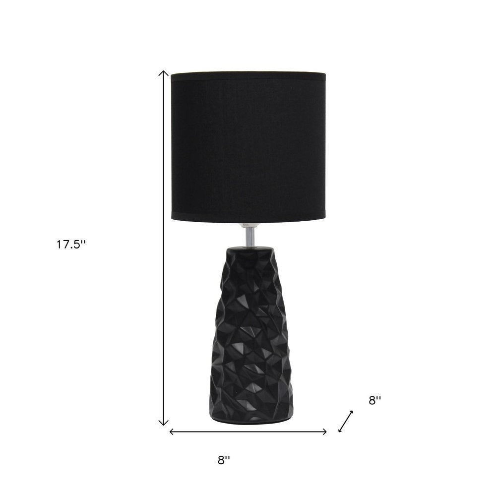 18" Black And Silver Ceramic Geometric Table Lamp With Black Drum Shade