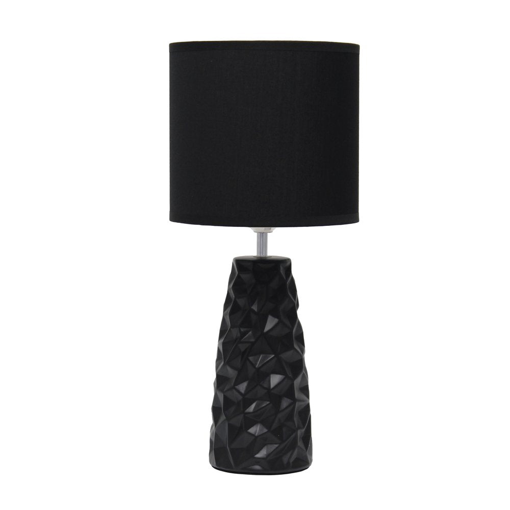 18" Black And Silver Ceramic Geometric Table Lamp With Black Drum Shade