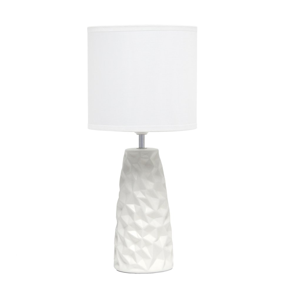 18" Off White Ceramic Geometric Table Lamp With Off White Drum Shade
