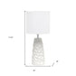 18" Off White Ceramic Geometric Table Lamp With Off White Drum Shade