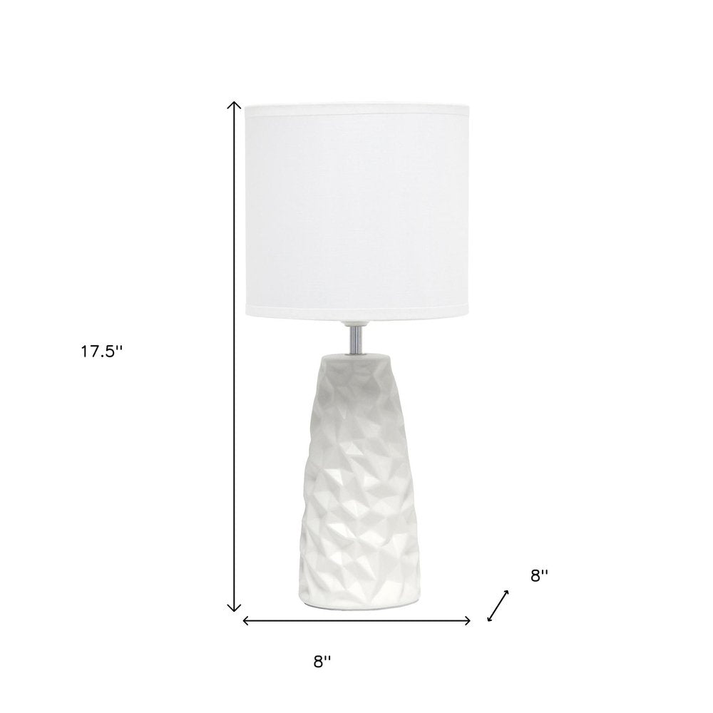 18" Off White Ceramic Geometric Table Lamp With Off White Drum Shade