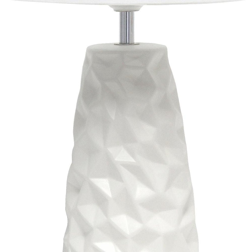 18" Off White Ceramic Geometric Table Lamp With Off White Drum Shade