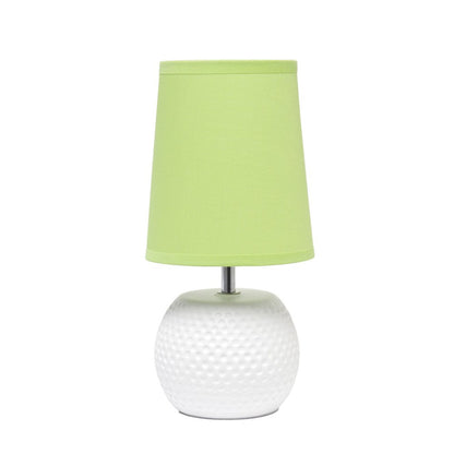 11" White Ceramic Round Table Lamp With Green Drum Shade