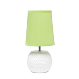 11" White Ceramic Round Table Lamp With Green Drum Shade