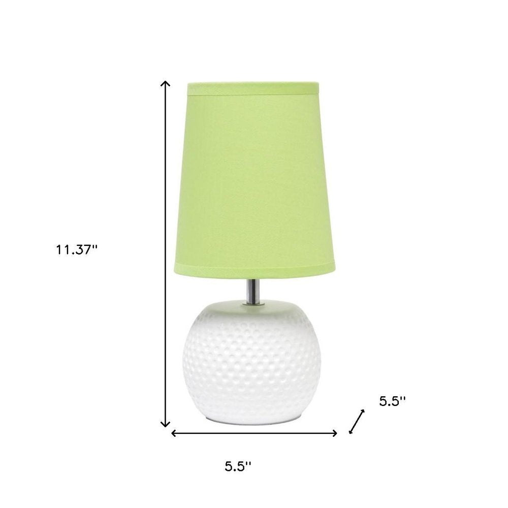 11" White Ceramic Round Table Lamp With Green Drum Shade