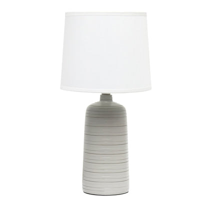16" Taupe Ceramic Table Lamp With White Drum Shade