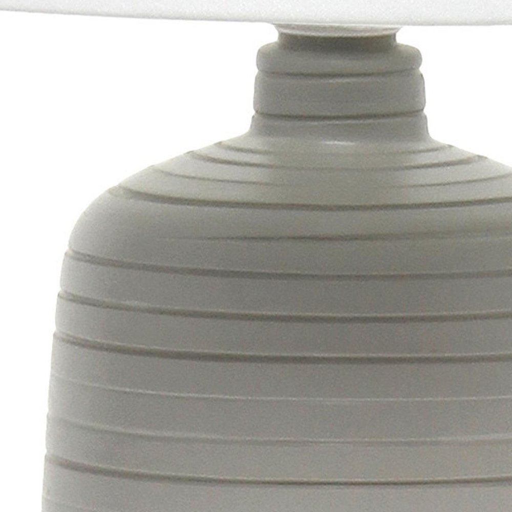 16" Taupe Ceramic Table Lamp With White Drum Shade