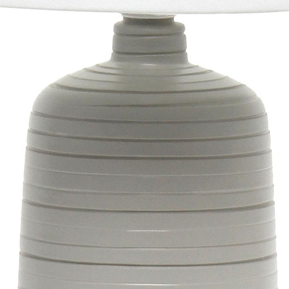 16" Taupe Ceramic Table Lamp With White Drum Shade