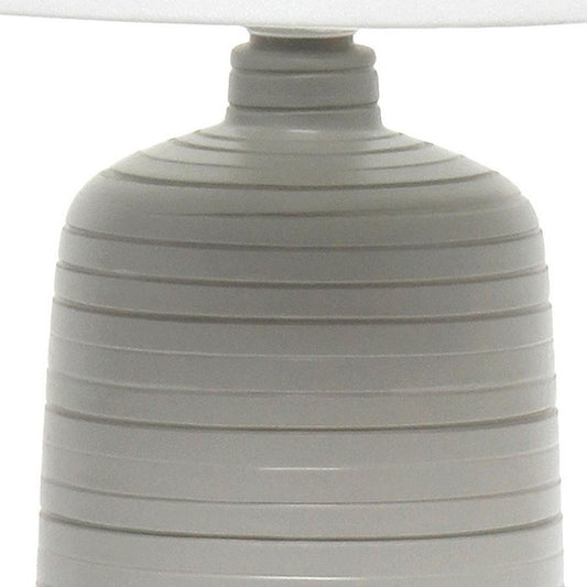 16" Taupe Ceramic Table Lamp With White Drum Shade