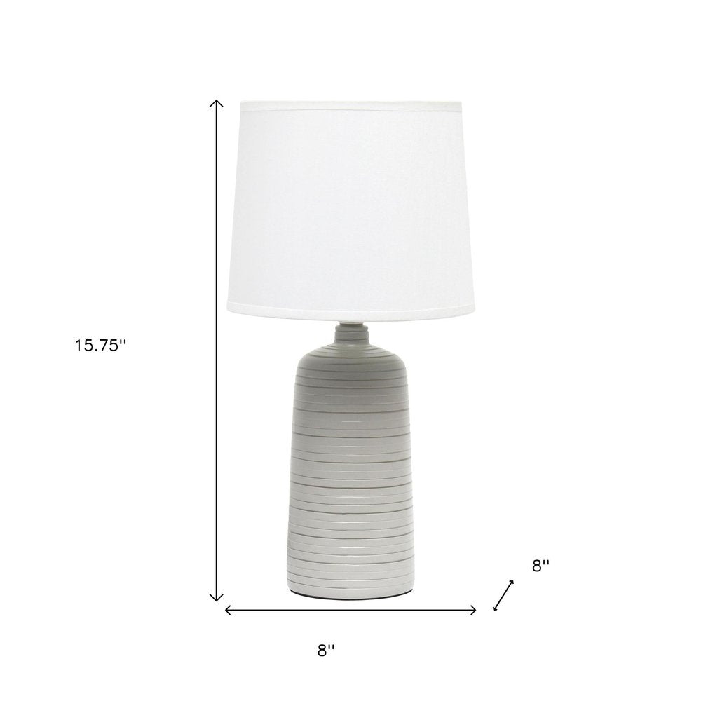16" Taupe Ceramic Table Lamp With White Drum Shade