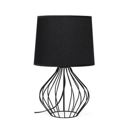 20" Black Metal Geometric Table Lamp With Black Drum Shade