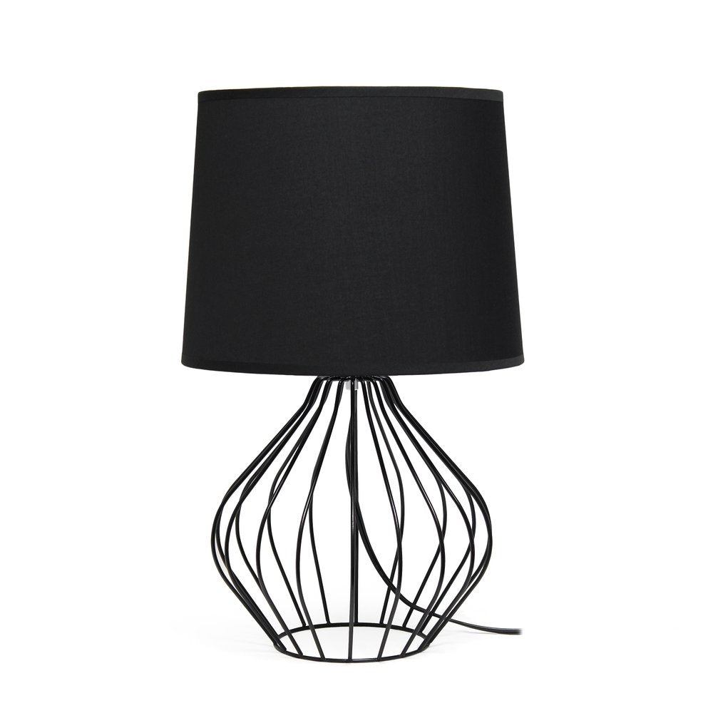 20" Black Metal Geometric Table Lamp With Black Drum Shade