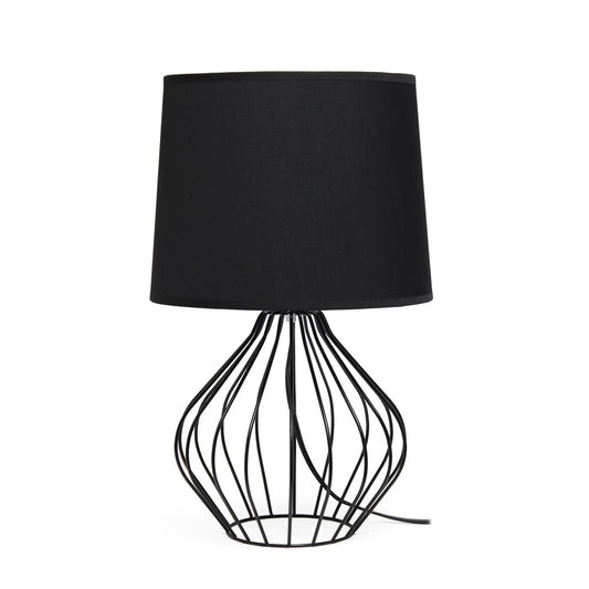 20" Black Metal Geometric Table Lamp With Black Drum Shade