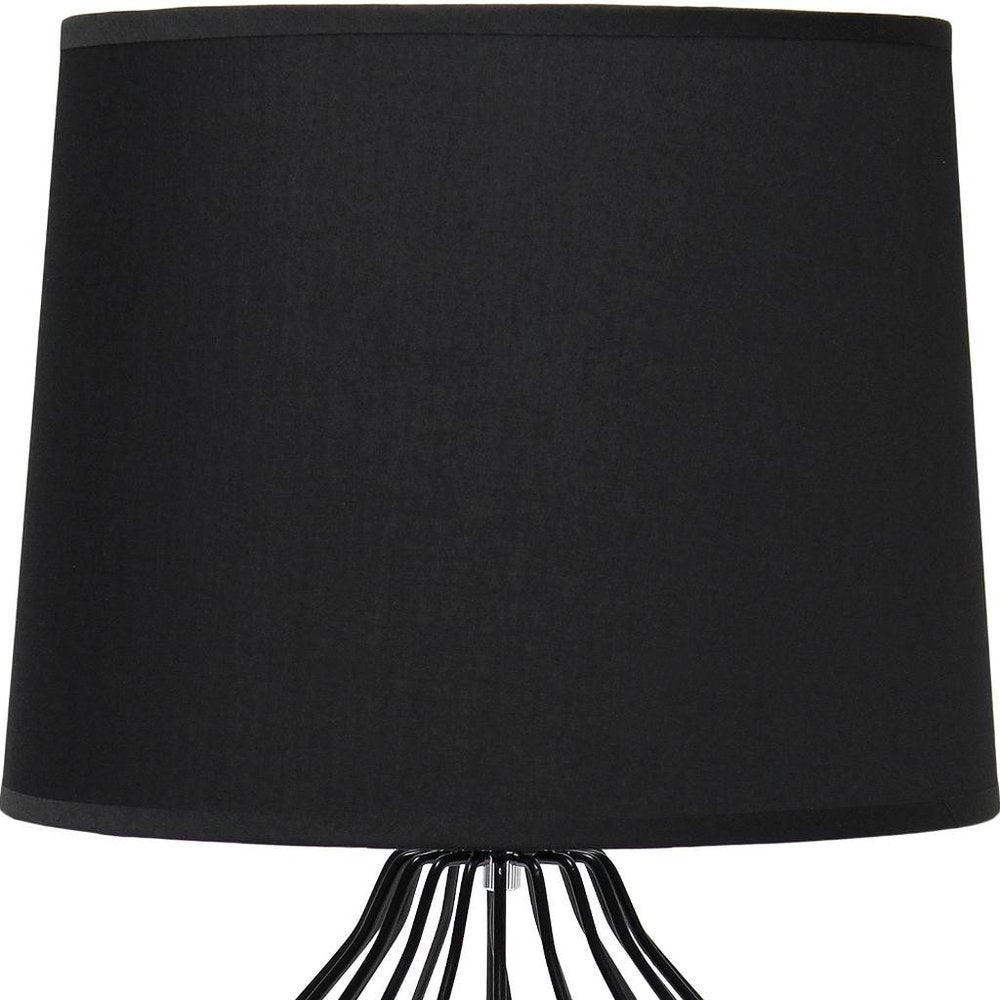 20" Black Metal Geometric Table Lamp With Black Drum Shade