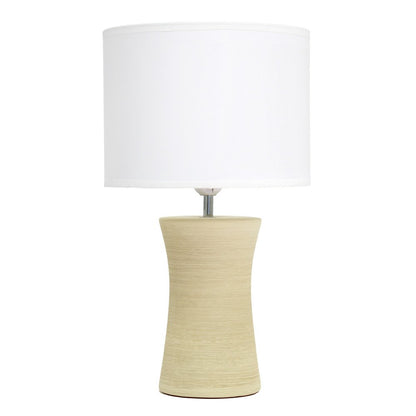 17" Beige Ceramic Novelty Table Lamp With White Drum Shade