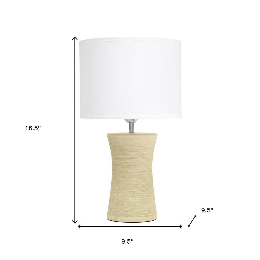 17" Beige Ceramic Novelty Table Lamp With White Drum Shade