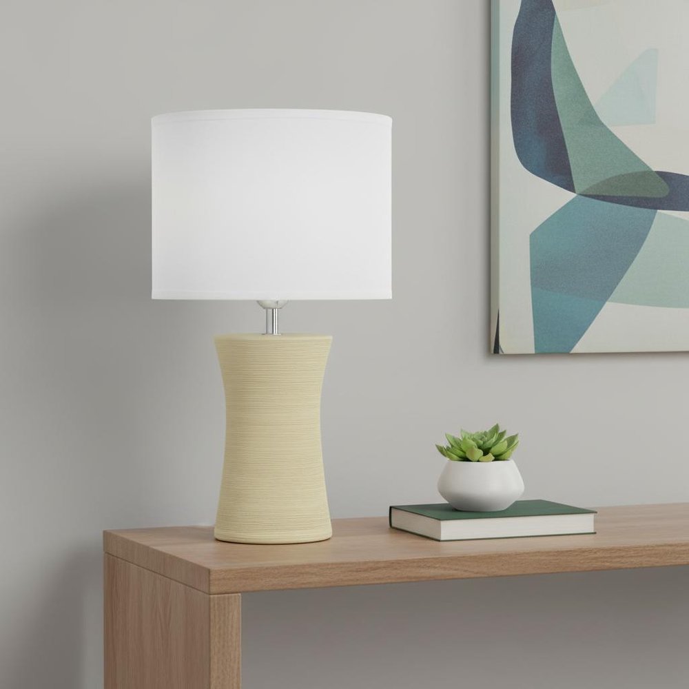 17" Beige Ceramic Novelty Table Lamp With White Drum Shade