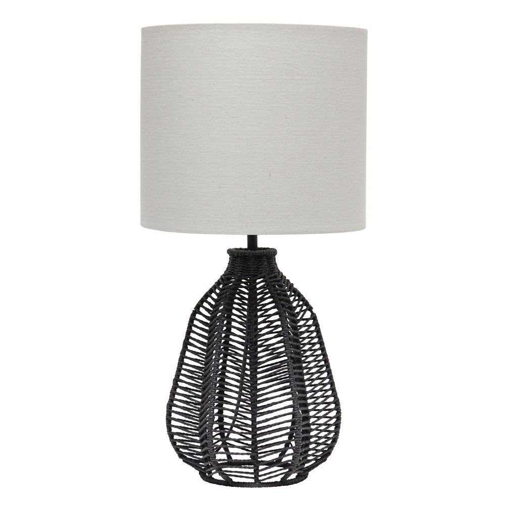 21" Black Rope Novelty Table Lamp With Light Gray Drum Shade