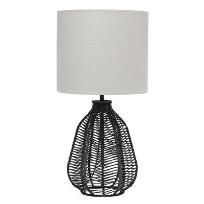 21" Black Rope Novelty Table Lamp With Light Gray Drum Shade
