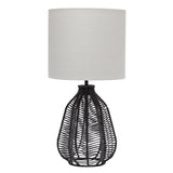 21" Black Rope Novelty Table Lamp With Light Gray Drum Shade