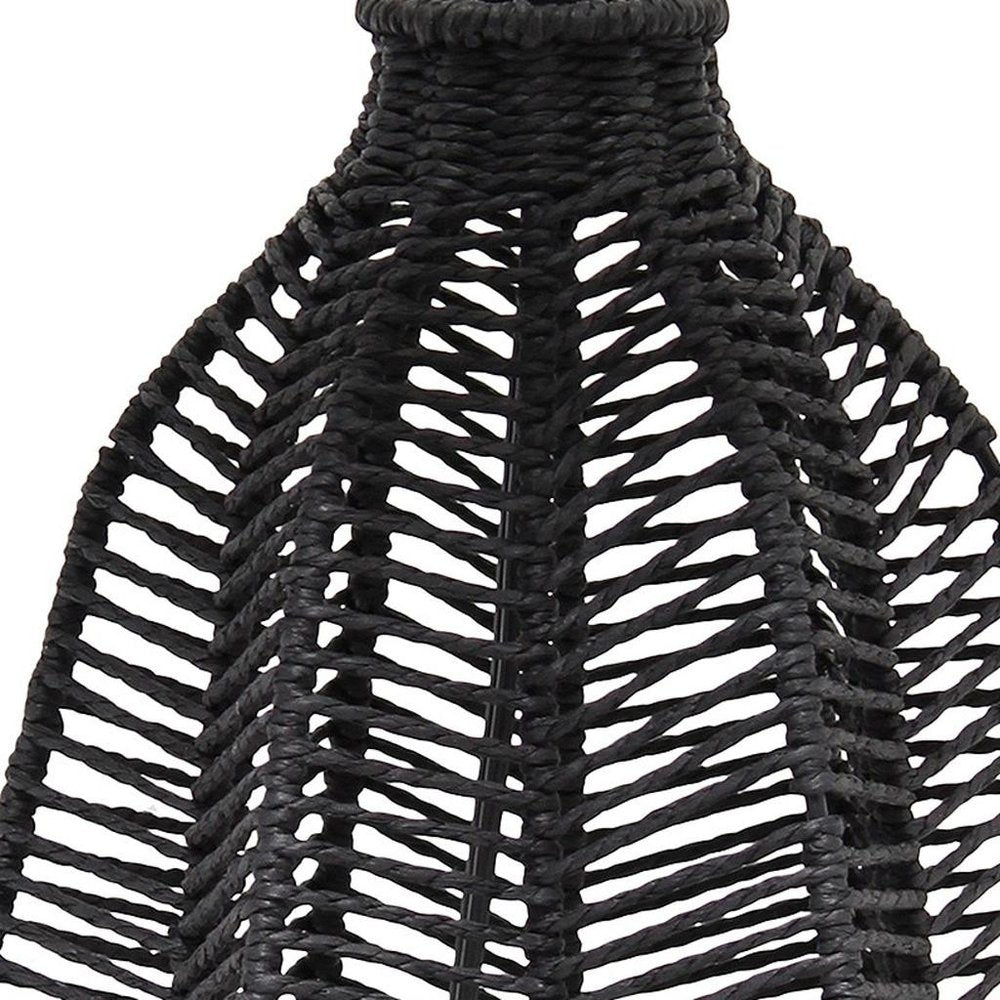 21" Black Rope Novelty Table Lamp With Light Gray Drum Shade