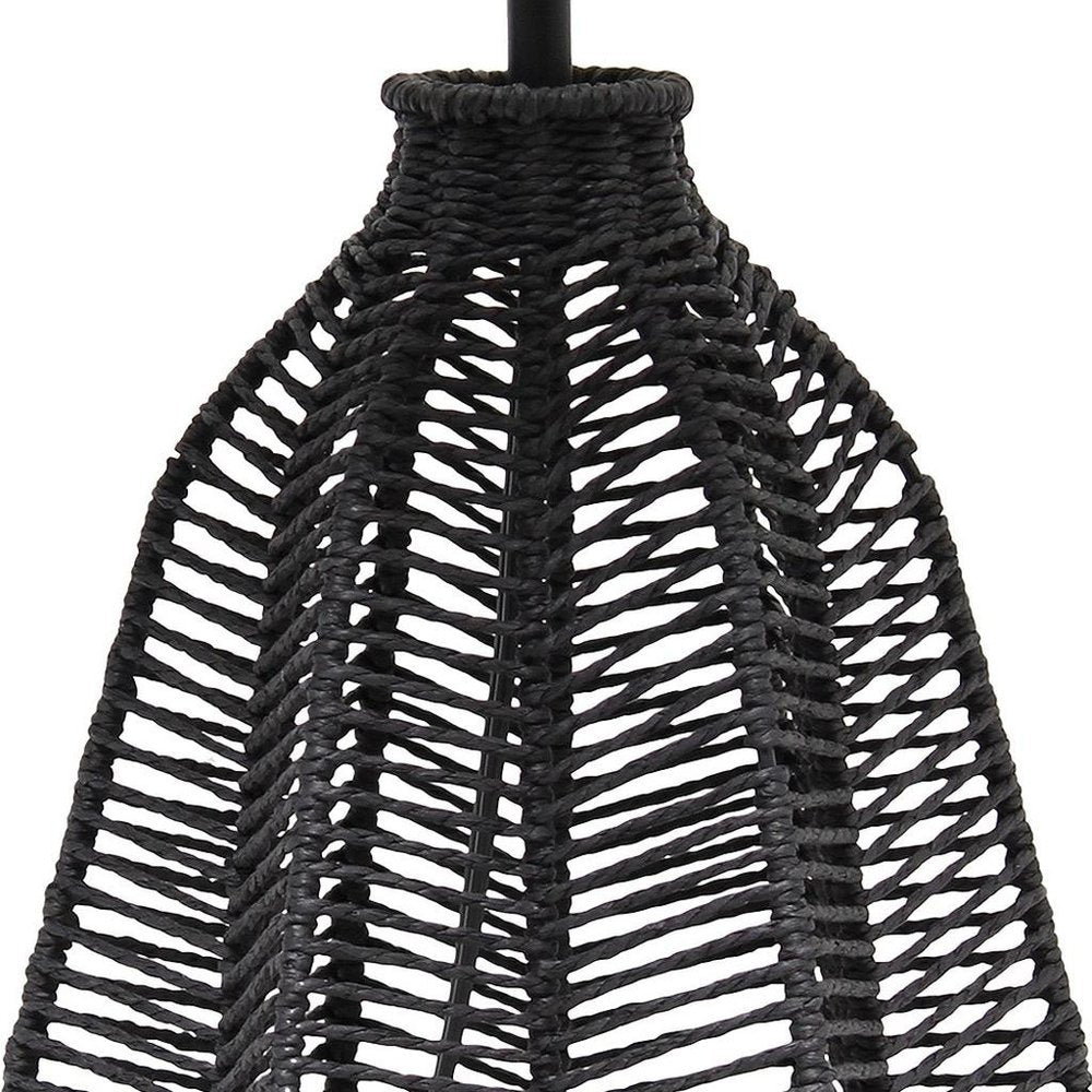 21" Black Rope Novelty Table Lamp With Light Gray Drum Shade
