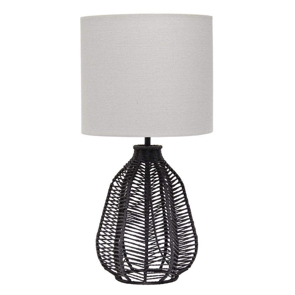 21" Black Rope Novelty Table Lamp With Light Gray Drum Shade