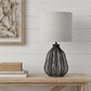 21" Black Rope Novelty Table Lamp With Light Gray Drum Shade