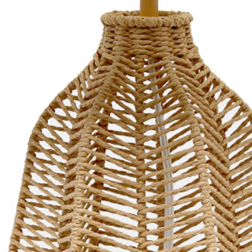 21" Natural Round Table Lamp With Beige Drum Shade