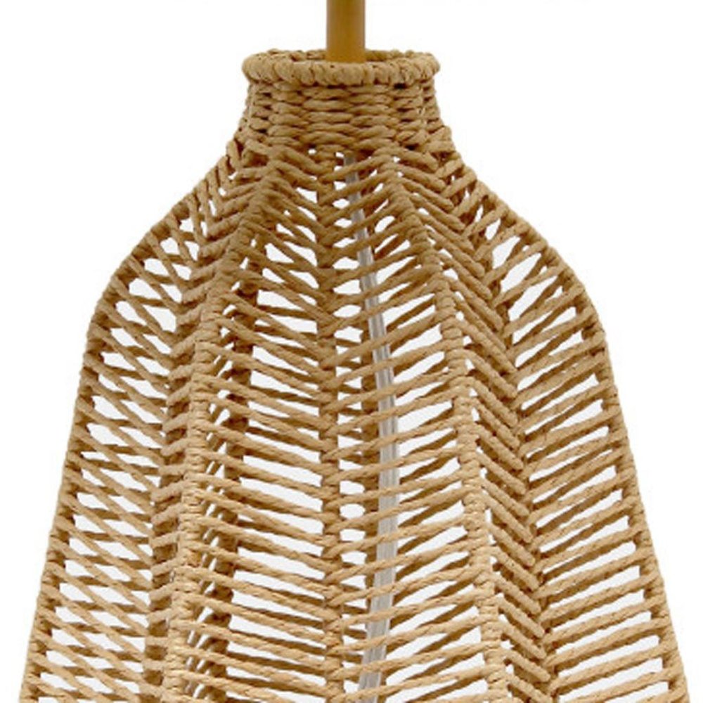 21" Natural Round Table Lamp With Beige Drum Shade