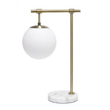 21" Antiqued Brass Metal Novelty Table Lamp With White Globe Shade