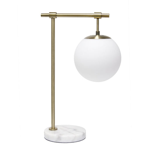 21" Antiqued Brass Metal Novelty Table Lamp With White Globe Shade