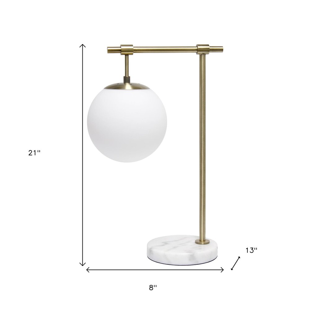 21" Antiqued Brass Metal Novelty Table Lamp With White Globe Shade