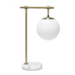 21" Antiqued Brass Metal Novelty Table Lamp With White Globe Shade