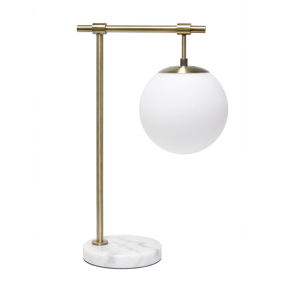 21" Antiqued Brass Metal Novelty Table Lamp With White Globe Shade