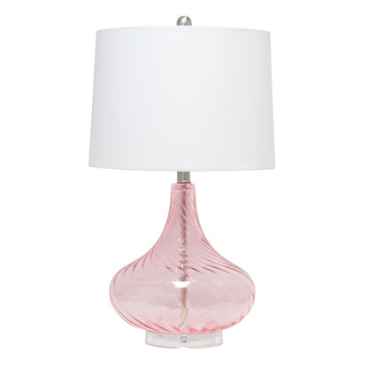 24" Pink And Clear Glass Novelty Table Lamp With White Drum Shade