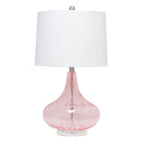 24" Pink And Clear Glass Novelty Table Lamp With White Drum Shade