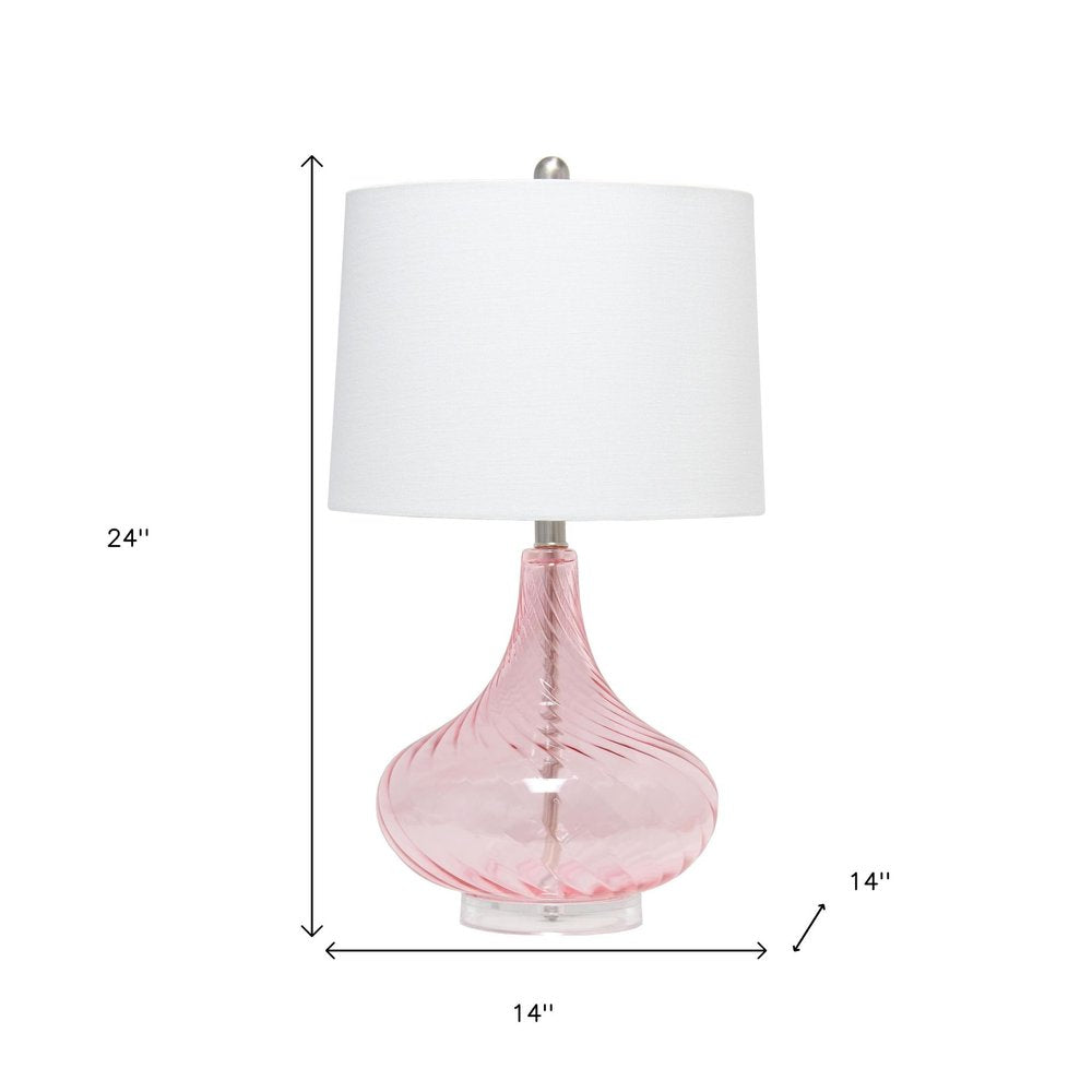 24" Pink And Clear Glass Novelty Table Lamp With White Drum Shade