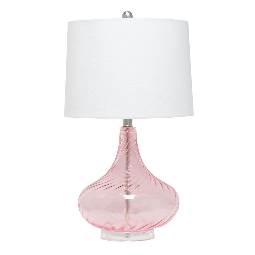 24" Pink And Clear Glass Novelty Table Lamp With White Drum Shade