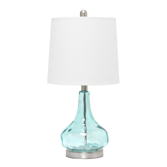 23" Blue And Silver Glass And Metal Novelty Table Lamp With White Drum Shade