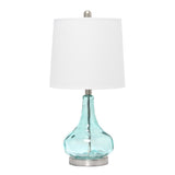 23" Blue And Silver Glass And Metal Novelty Table Lamp With White Drum Shade