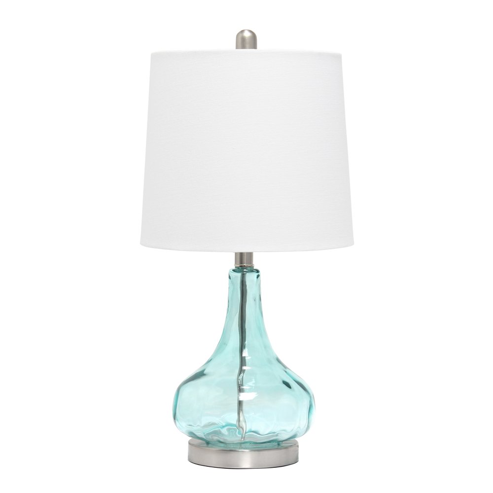 23" Blue And Silver Glass And Metal Novelty Table Lamp With White Drum Shade