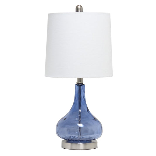 23" Dark Blue And Silver Glass And Metal Novelty Table Lamp With White Drum Shade