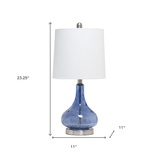 23" Dark Blue And Silver Glass And Metal Novelty Table Lamp With White Drum Shade