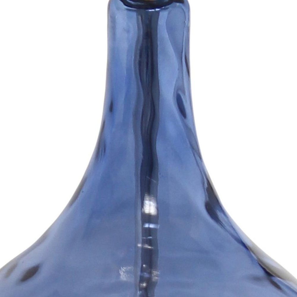 23" Dark Blue And Silver Glass And Metal Novelty Table Lamp With White Drum Shade