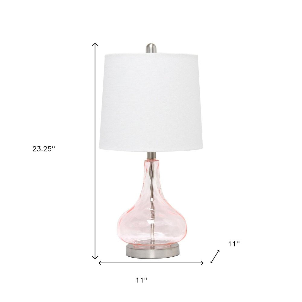 23" Rose And Silver Glass And Metal Round Table Lamp With White Drum Shade