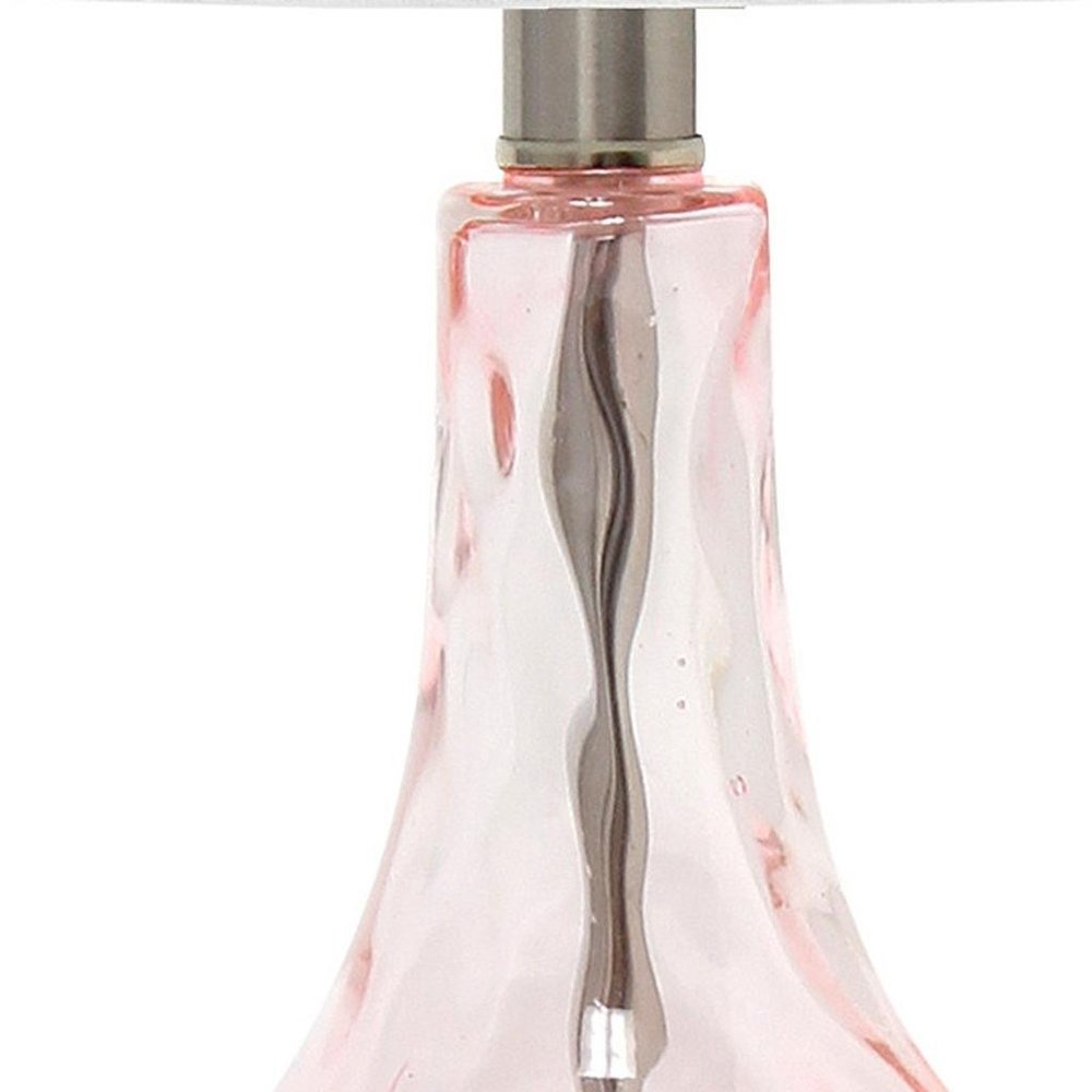 23" Rose And Silver Glass And Metal Round Table Lamp With White Drum Shade